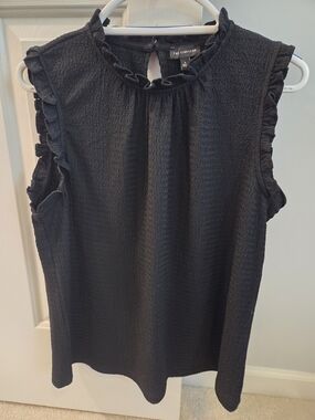 The Limited Black Ruffle Sleeve Textured Tank Top